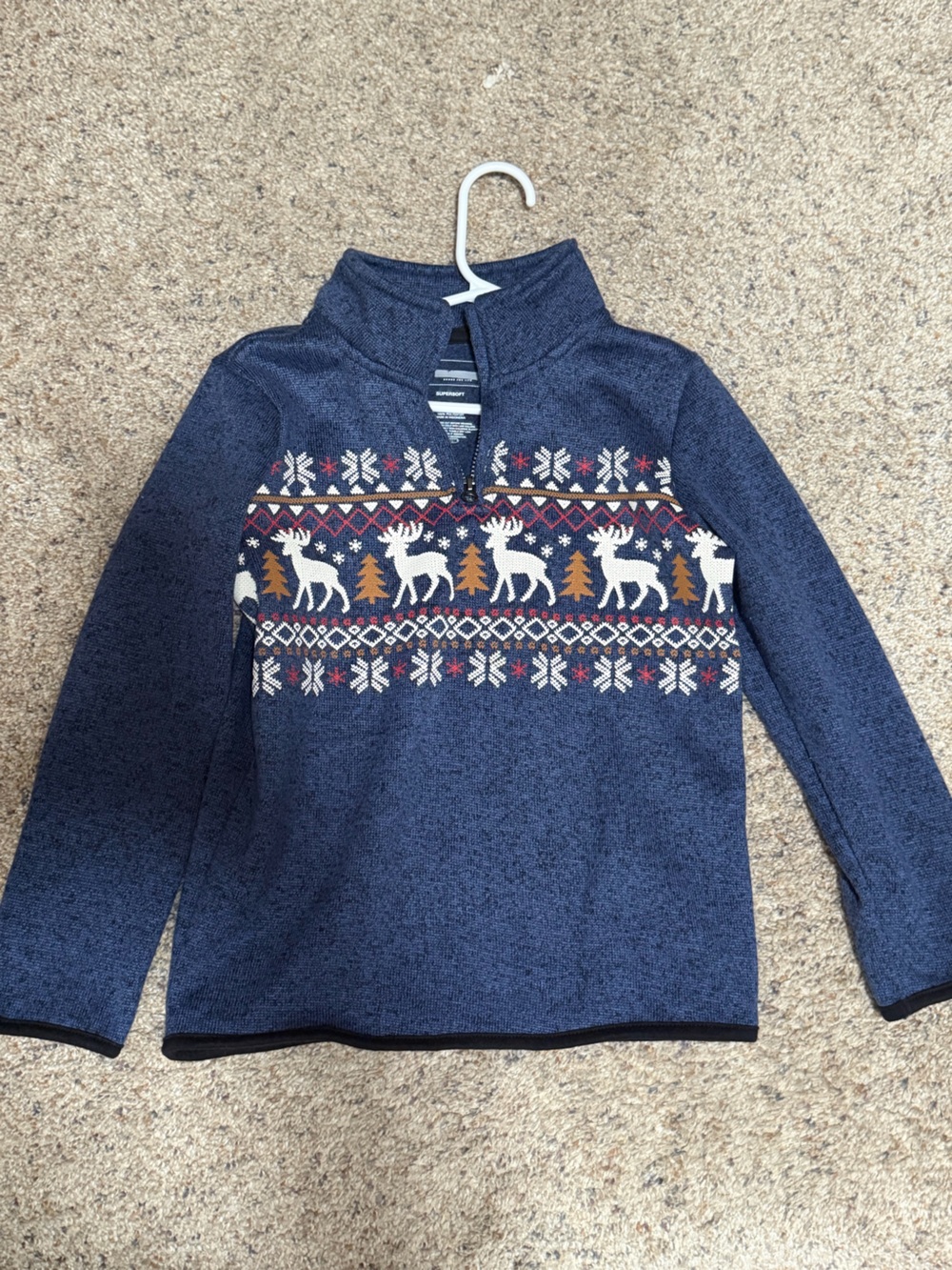 Boys Fair Isle Moose Quarter-Zip Sweater